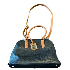 Valentina Italia Black Pebbled Leather Satchel Dome Bag Tan Trim Crossbody